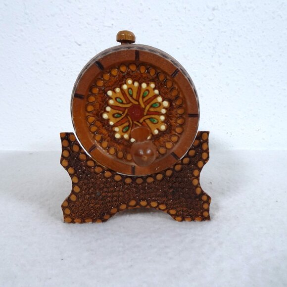 Vintage Wood Miniature Keg Decorative Handmade Beer Barrel & Stand Painted 70s - Picture 6 of 11
